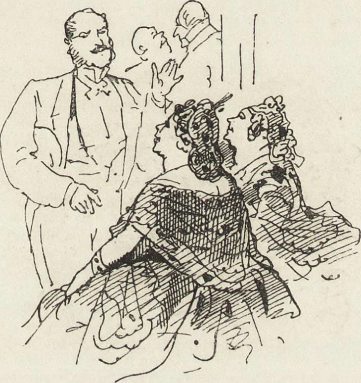 An illustration from La comédie de notre temps ... études au crayon et à la plume, 1874, leaf 276