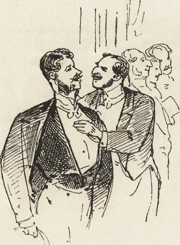 An illustration from La comédie de notre temps ... études au crayon et à la plume, 1874, leaf 276