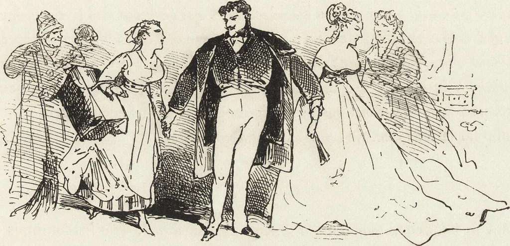 An illustration from La comédie de notre temps ... études au crayon et à la plume, 1874, leaf 30