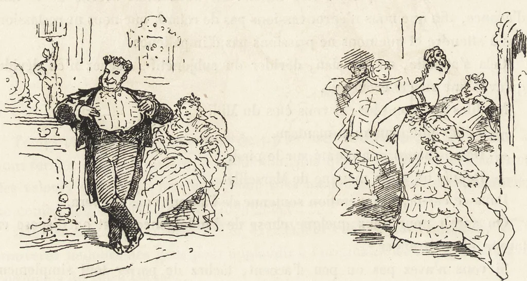 An illustration from La comédie de notre temps ... études au crayon et à la plume, 1874, leaf 303
