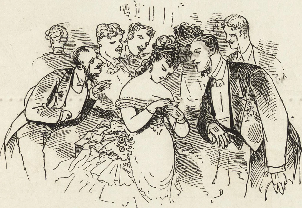 An illustration from La comédie de notre temps ... études au crayon et à la plume, 1874, leaf 304