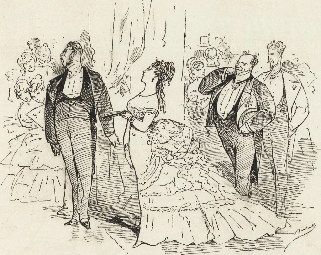 An illustration from La comédie de notre temps ... études au crayon et à la plume, 1874, leaf 304