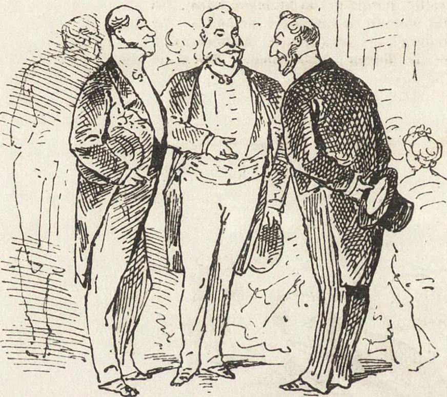 An illustration from La comédie de notre temps ... études au crayon et à la plume, 1874, leaf 305