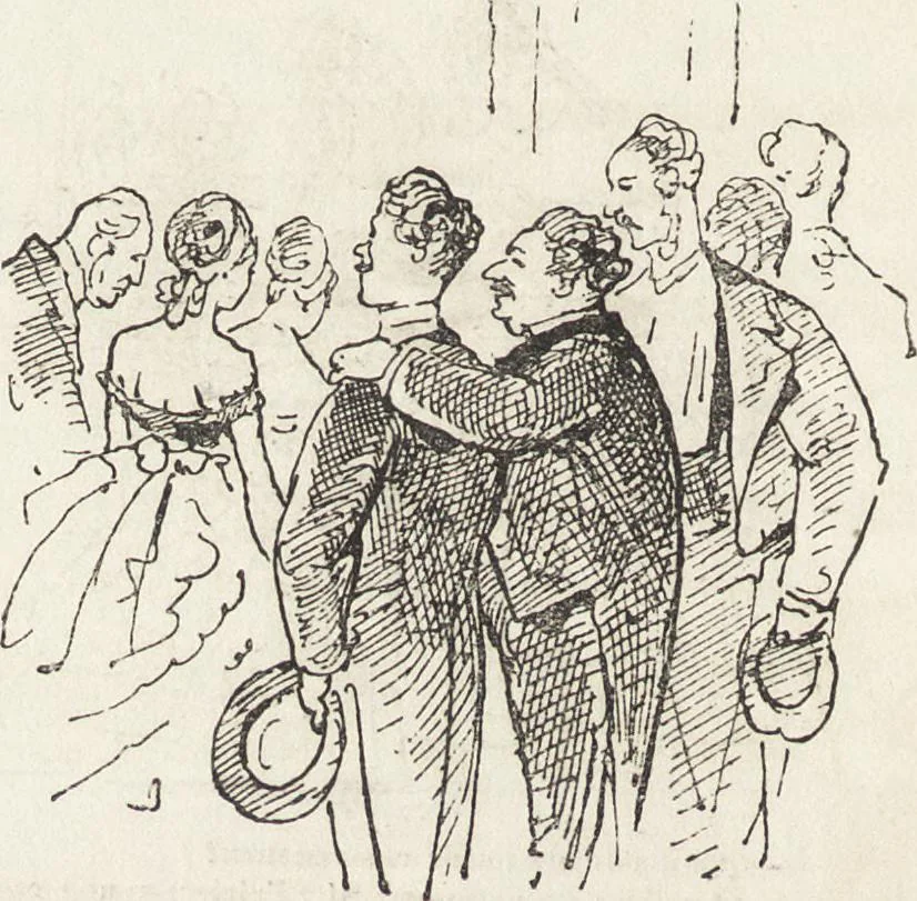 An illustration from La comédie de notre temps ... études au crayon et à la plume, 1874, leaf 309