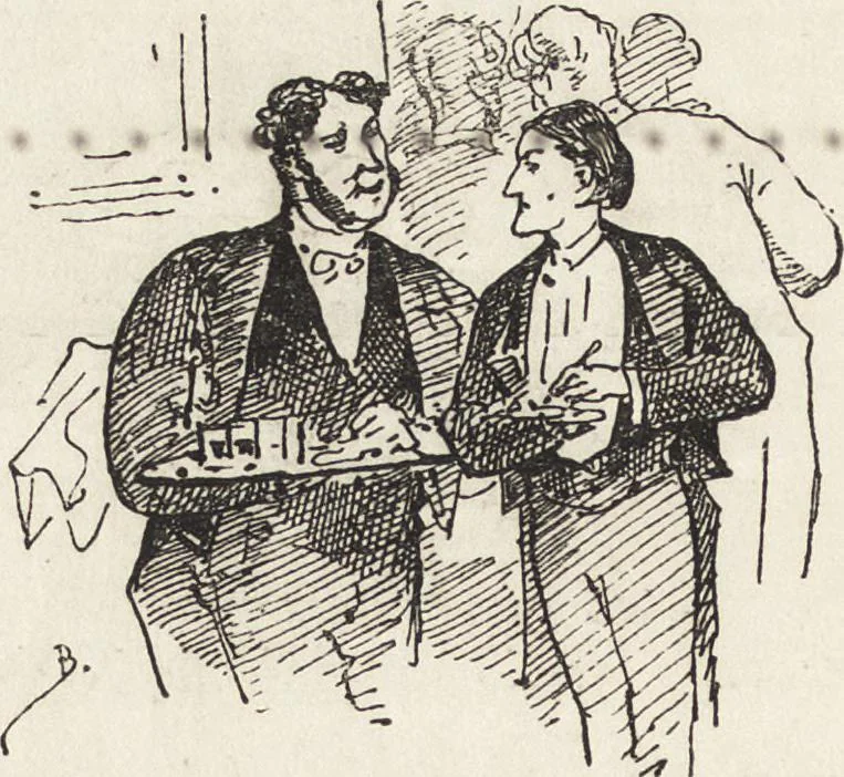 An illustration from La comédie de notre temps ... études au crayon et à la plume, 1874, leaf 309