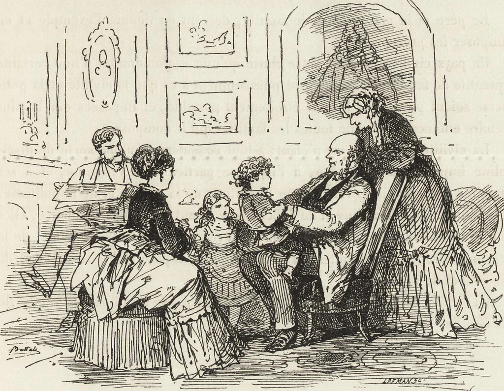An illustration from La comédie de notre temps ... études au crayon et à la plume, 1874, leaf 322