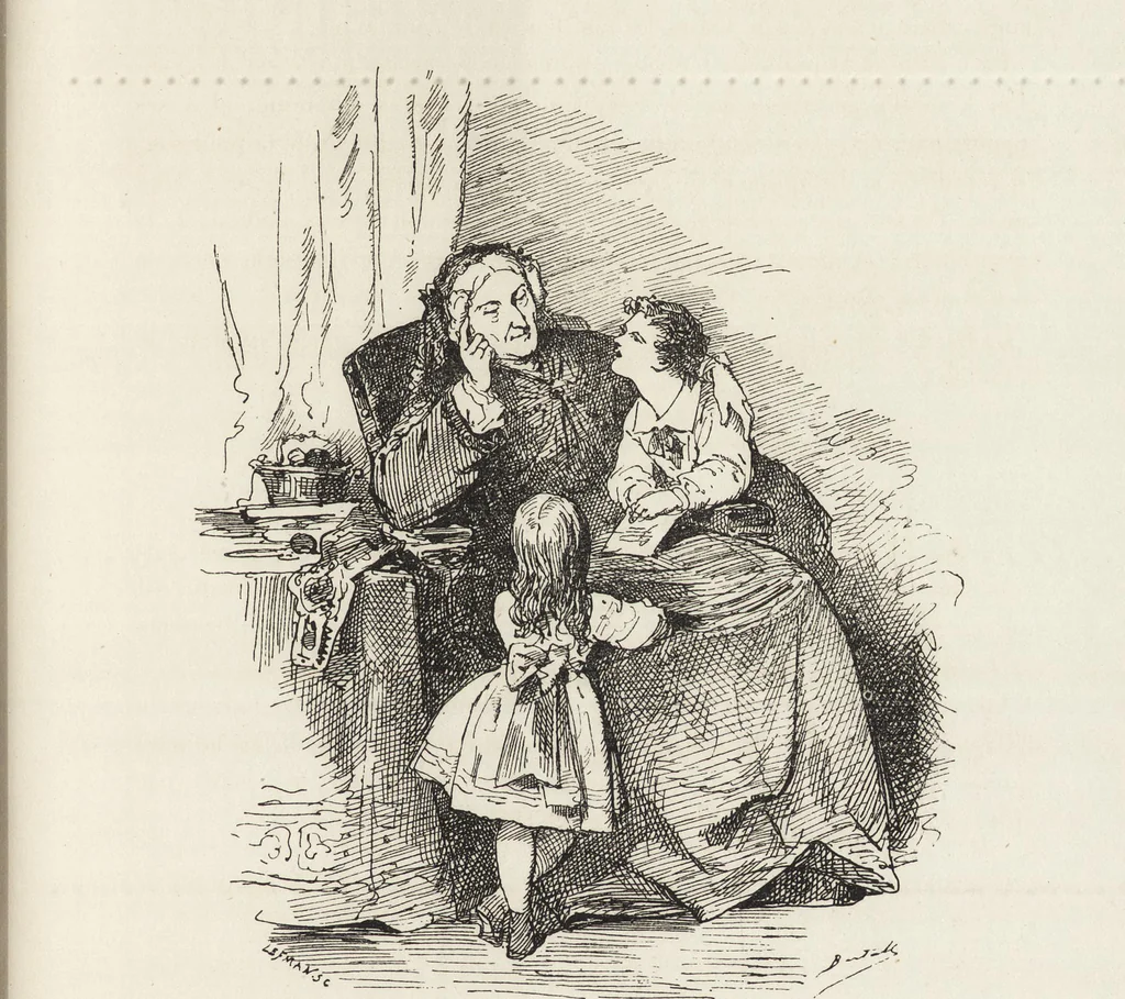 An illustration from La comédie de notre temps ... études au crayon et à la plume, 1874, leaf 324