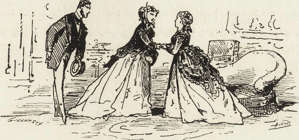 An illustration from La comédie de notre temps ... études au crayon et à la plume, 1874, leaf 34