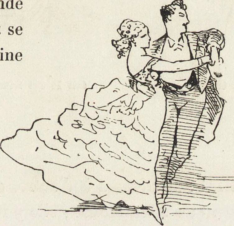 An illustration from La comédie de notre temps ... études au crayon et à la plume, 1874, leaf 34