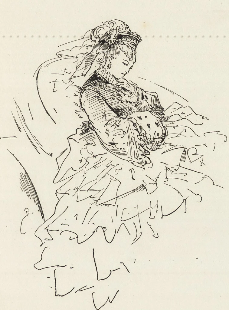 An illustration from La comédie de notre temps ... études au crayon et à la plume, 1874, leaf 340