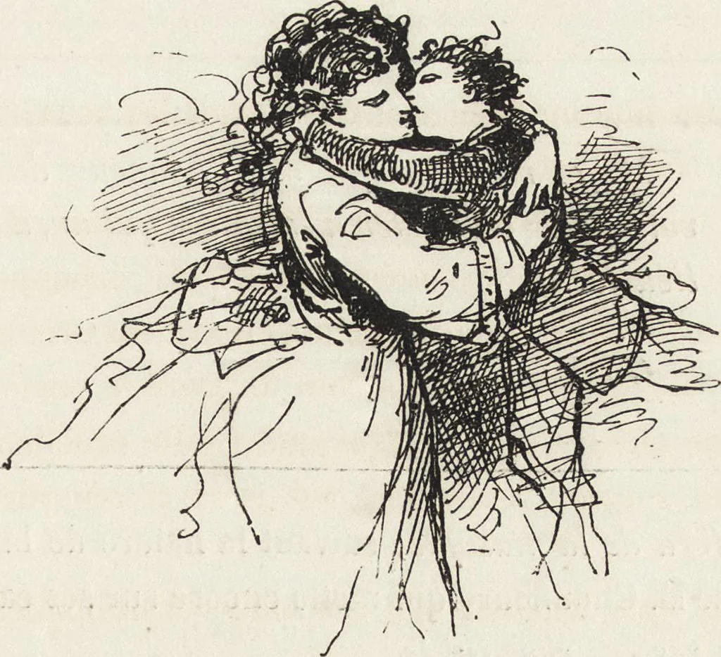 An illustration from La comédie de notre temps ... études au crayon et à la plume, 1874, leaf 344