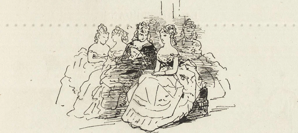An illustration from La comédie de notre temps ... études au crayon et à la plume, 1874, leaf 348