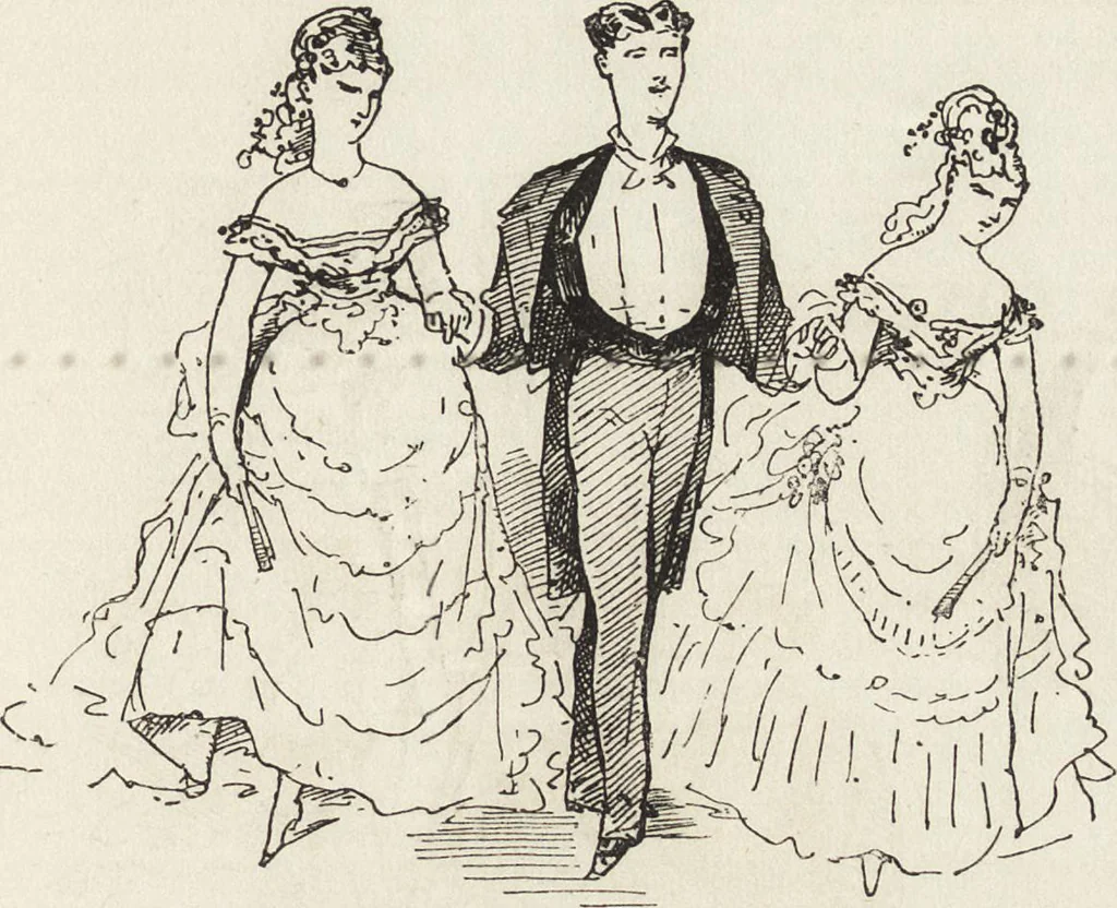 An illustration from La comédie de notre temps ... études au crayon et à la plume, 1874, leaf 350