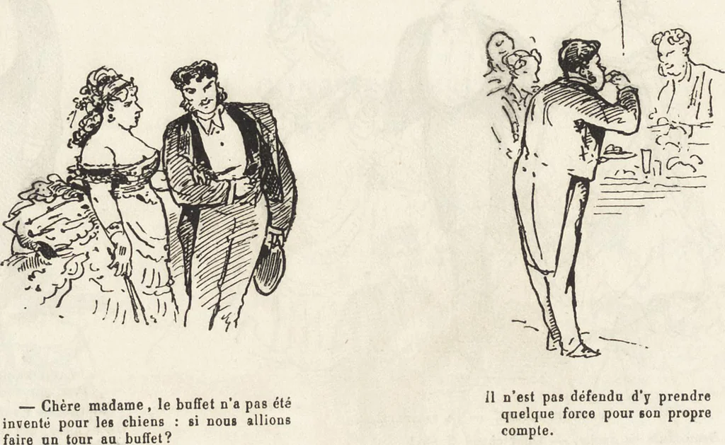 An illustration from La comédie de notre temps ... études au crayon et à la plume, 1874, leaf 351