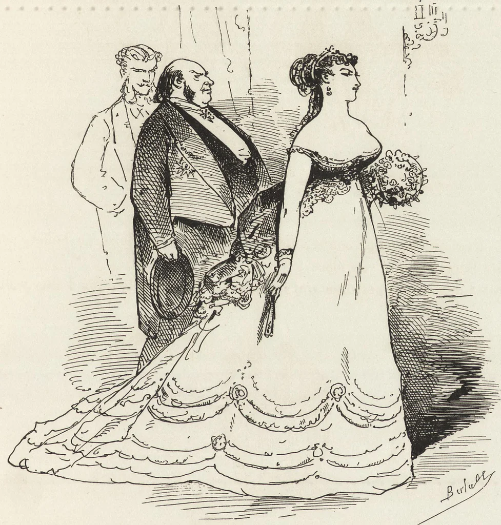 An illustration from La comédie de notre temps ... études au crayon et à la plume, 1874, leaf 352