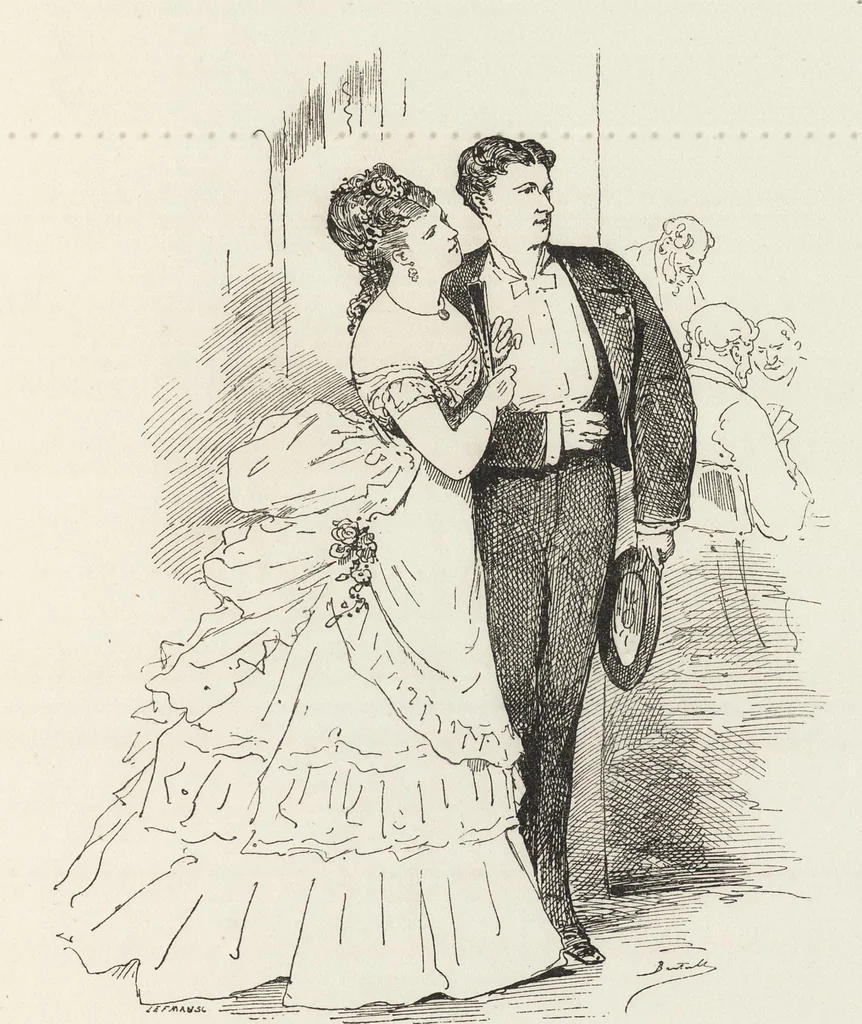 An illustration from La comédie de notre temps ... études au crayon et à la plume, 1874, leaf 356