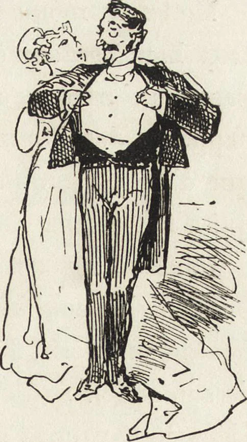 An illustration from La comédie de notre temps ... études au crayon et à la plume, 1874, leaf 36
