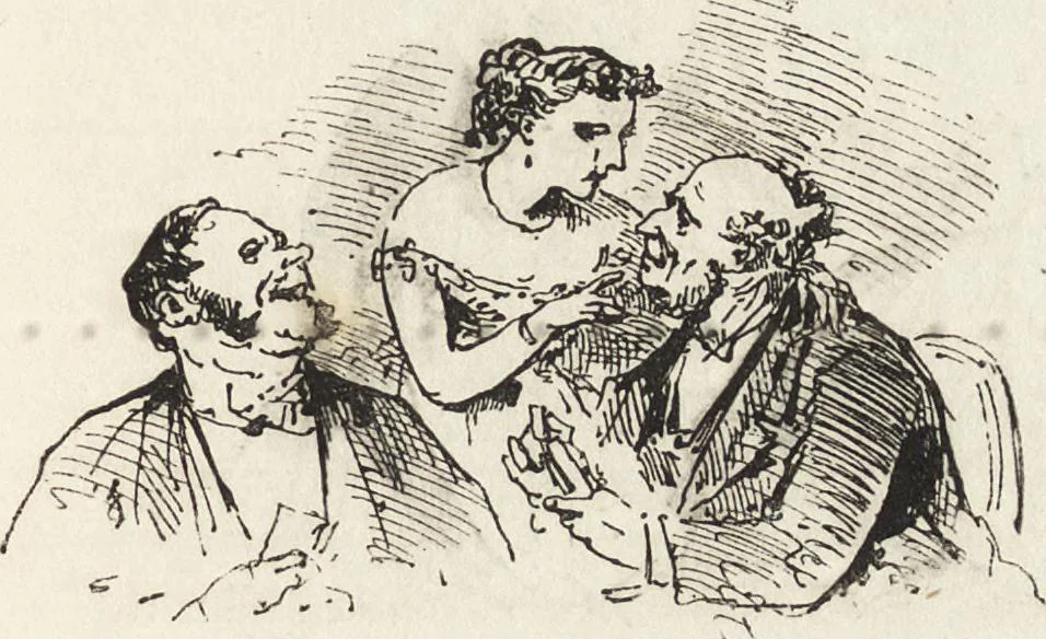 An illustration from La comédie de notre temps ... études au crayon et à la plume, 1874, leaf 364