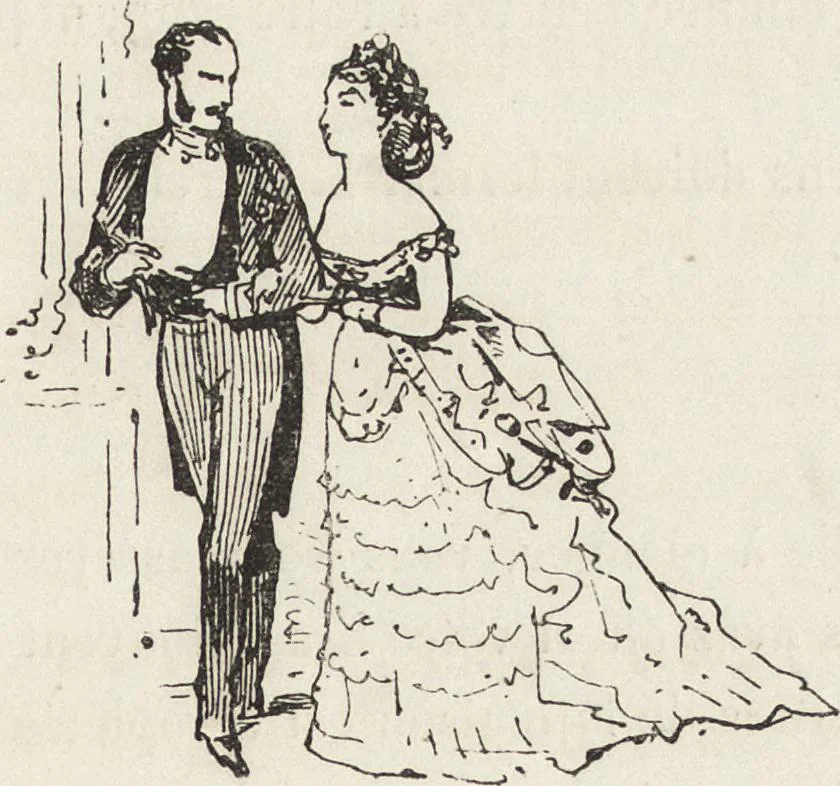 An illustration from La comédie de notre temps ... études au crayon et à la plume, 1874, leaf 388