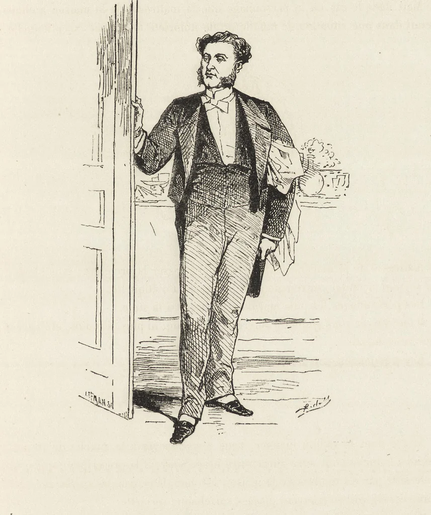 An illustration from La comédie de notre temps ... études au crayon et à la plume, 1874, leaf 390