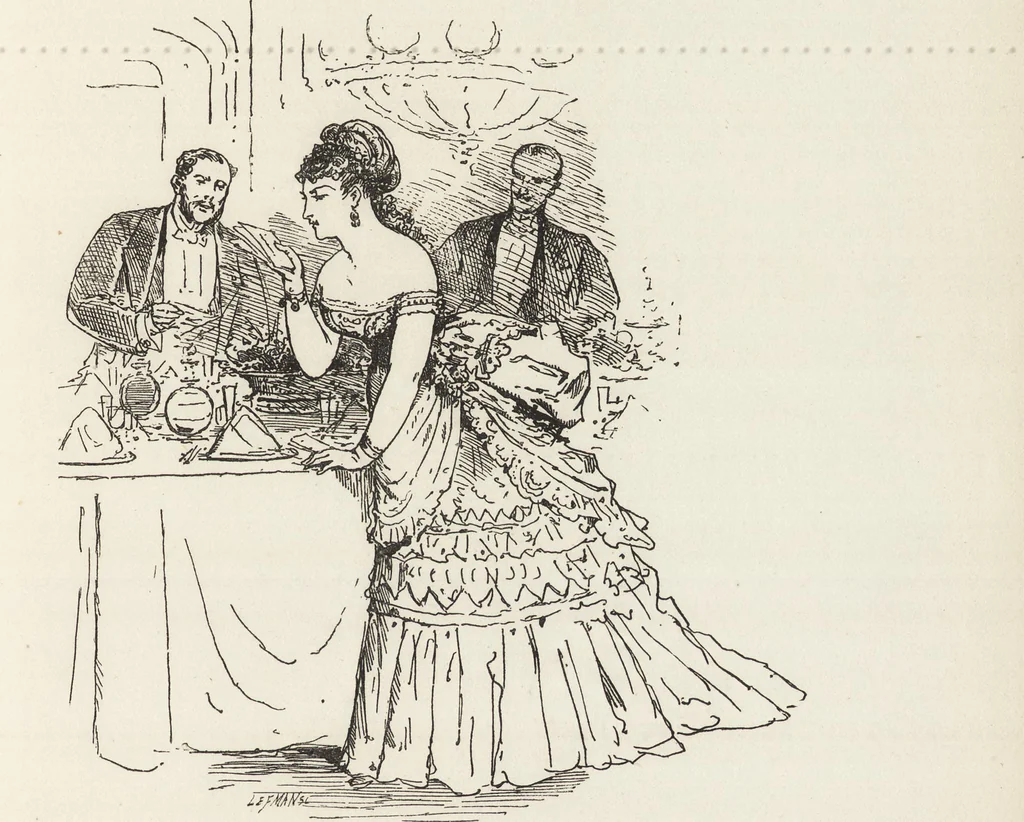 An illustration from La comédie de notre temps ... études au crayon et à la plume, 1874, leaf 392