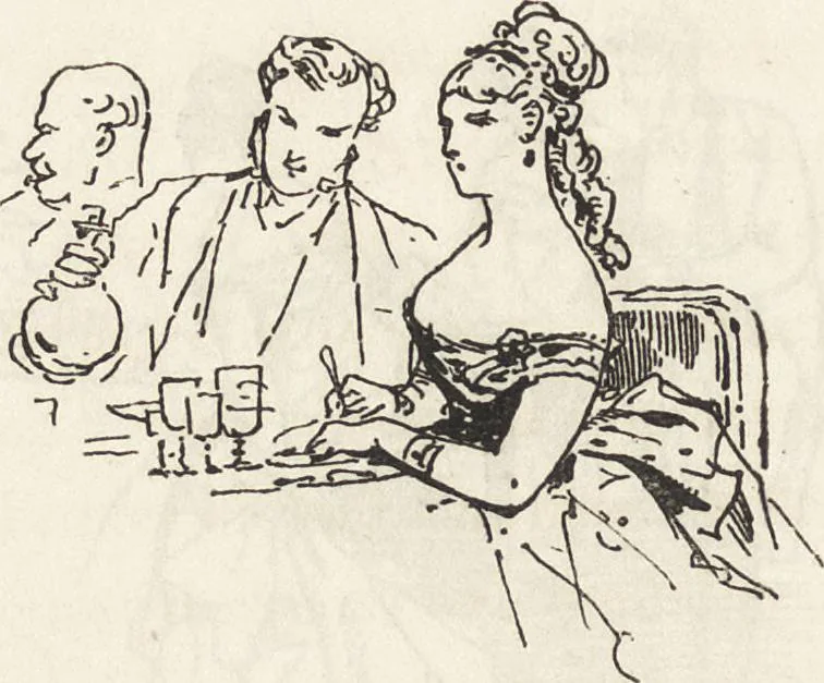 An illustration from La comédie de notre temps ... études au crayon et à la plume, 1874, leaf 395