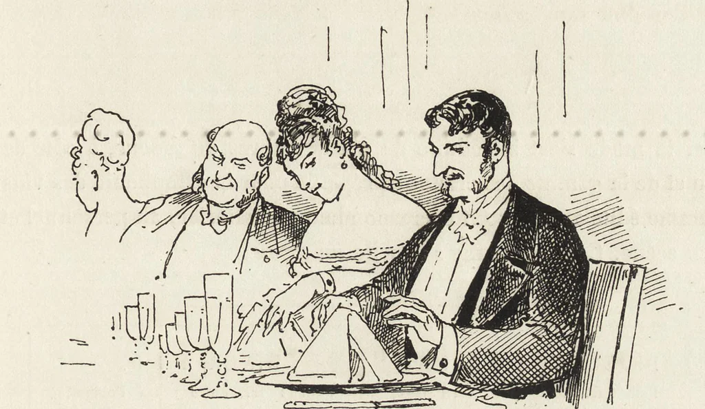 An illustration from La comédie de notre temps ... études au crayon et à la plume, 1874, leaf 402