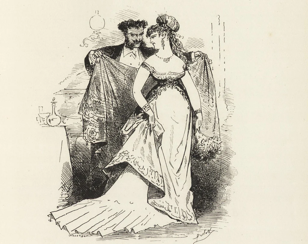 An illustration from La comédie de notre temps ... études au crayon et à la plume, 1874, leaf 420