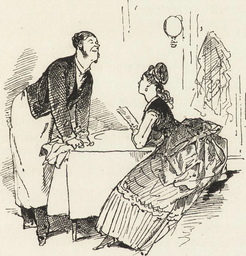 An illustration from La comédie de notre temps ... études au crayon et à la plume, 1874, leaf 422