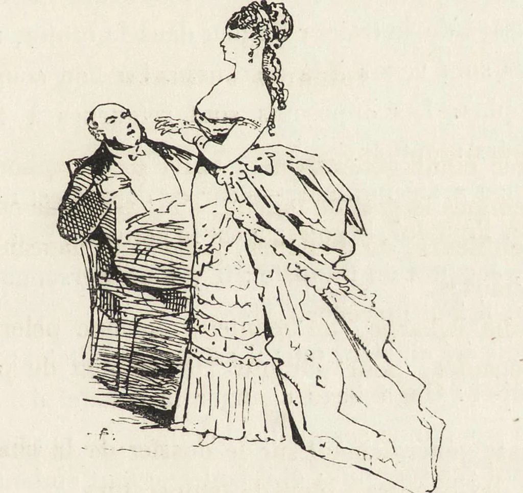 An illustration from La comédie de notre temps ... études au crayon et à la plume, 1874, leaf 424