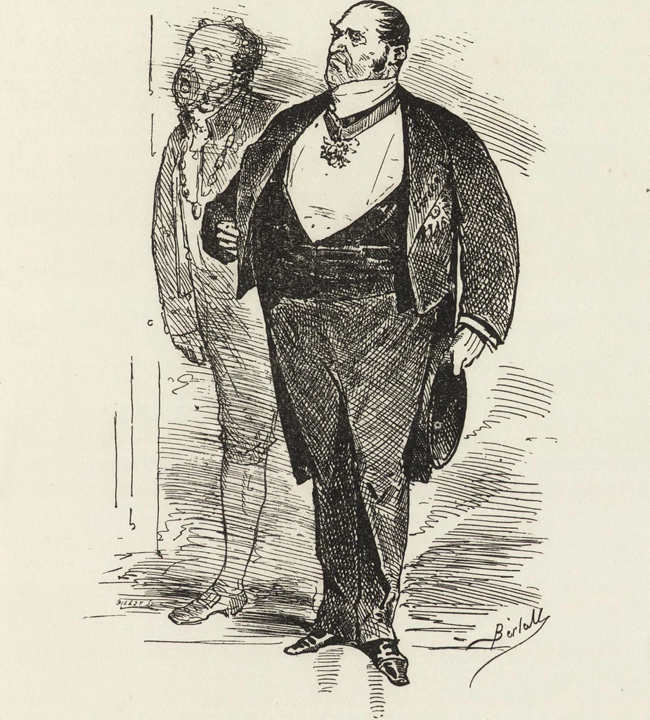An illustration from La comédie de notre temps ... études au crayon et à la plume, 1874, leaf 44