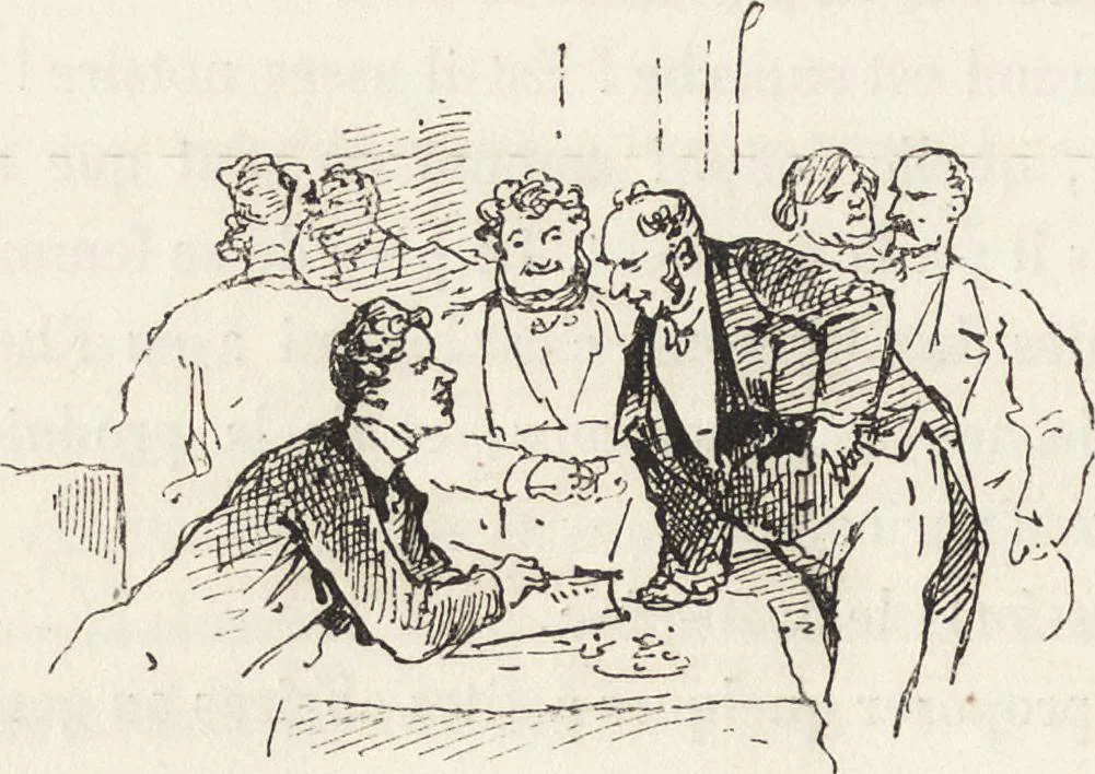 An illustration from La comédie de notre temps ... études au crayon et à la plume, 1874, leaf 449