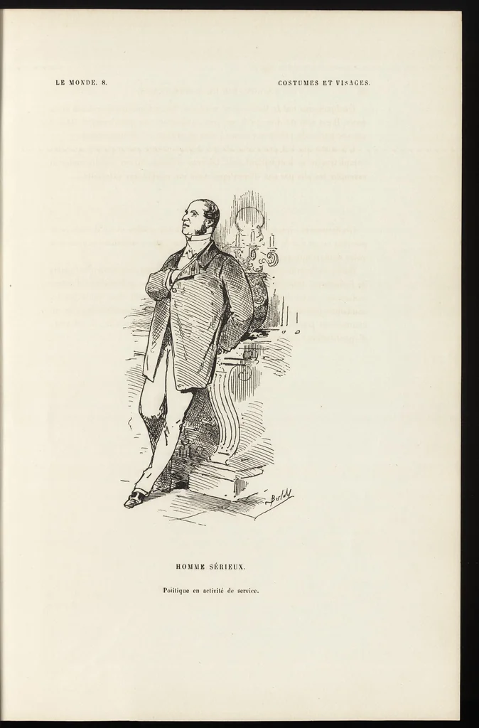 An illustration from La comédie de notre temps ... études au crayon et à la plume, 1874, leaf 48