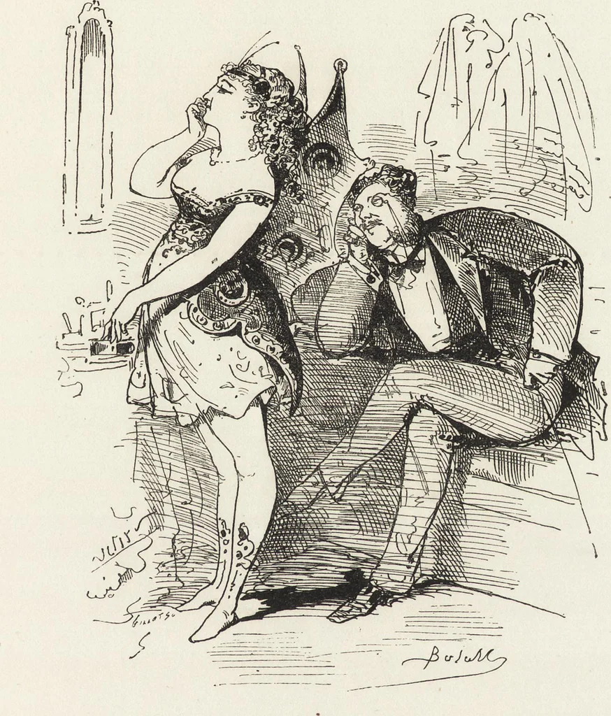 An illustration from La comédie de notre temps ... études au crayon et à la plume, 1874, leaf 528