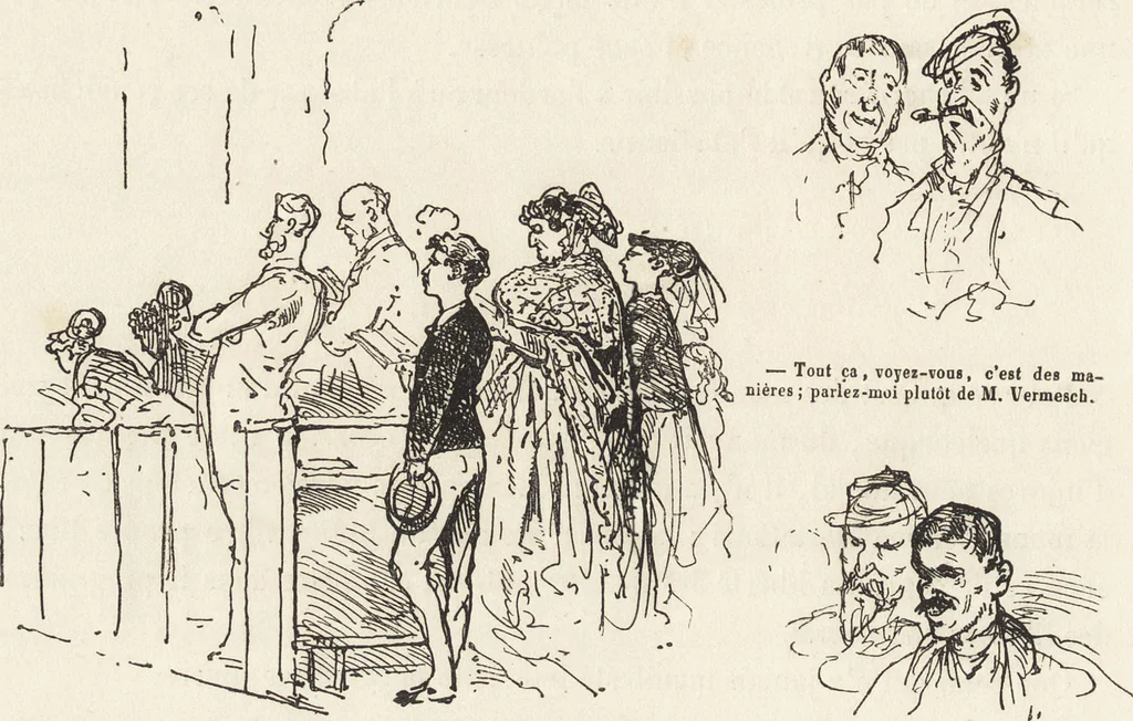 An illustration from La comédie de notre temps ... études au crayon et à la plume, 1874, leaf 561