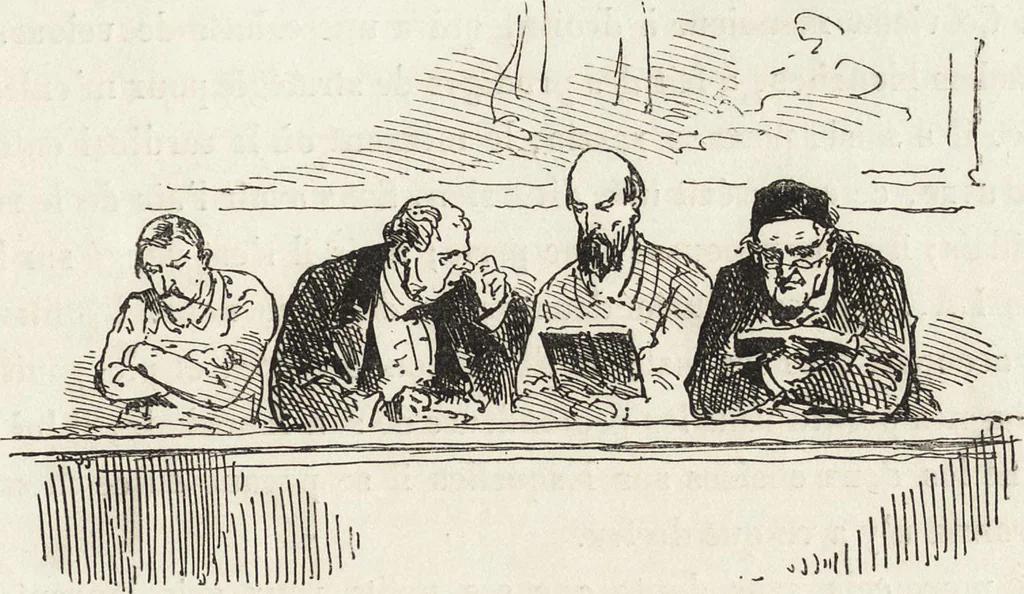 An illustration from La comédie de notre temps ... études au crayon et à la plume, 1874, leaf 564