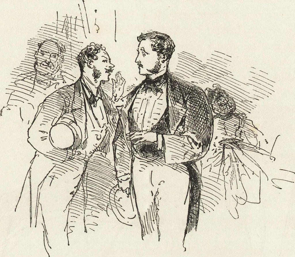 An illustration from La comédie de notre temps ... études au crayon et à la plume, 1874, leaf 574