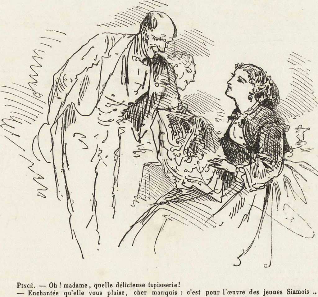 An illustration from La comédie de notre temps ... études au crayon et à la plume, 1874, leaf 574