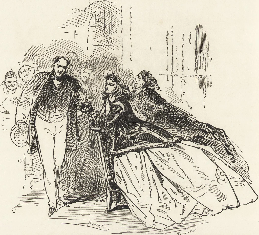 An illustration from La comédie de notre temps ... études au crayon et à la plume, 1874, leaf 575