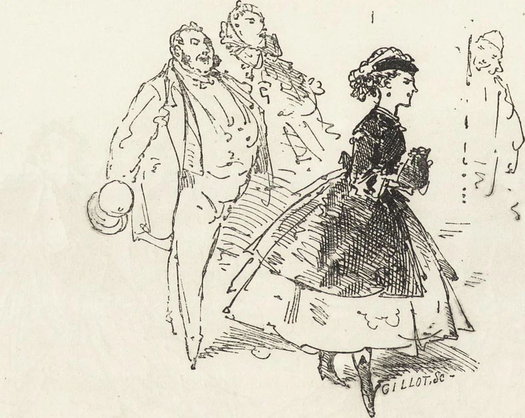 An illustration from La comédie de notre temps ... études au crayon et à la plume, 1874, leaf 581