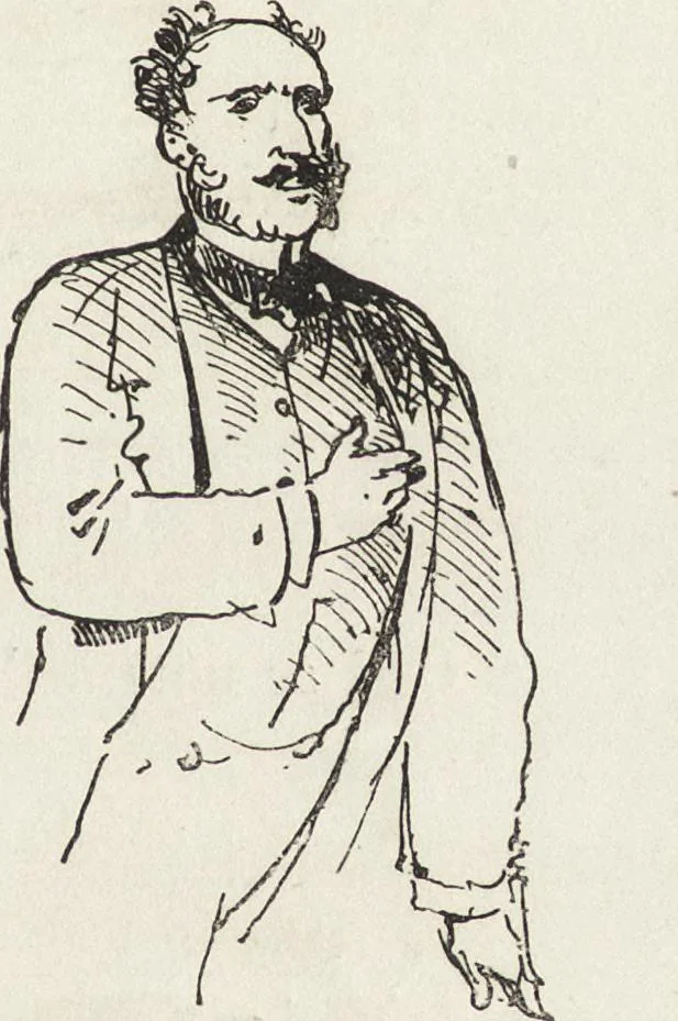 An illustration from La comédie de notre temps ... études au crayon et à la plume, 1874, leaf 598