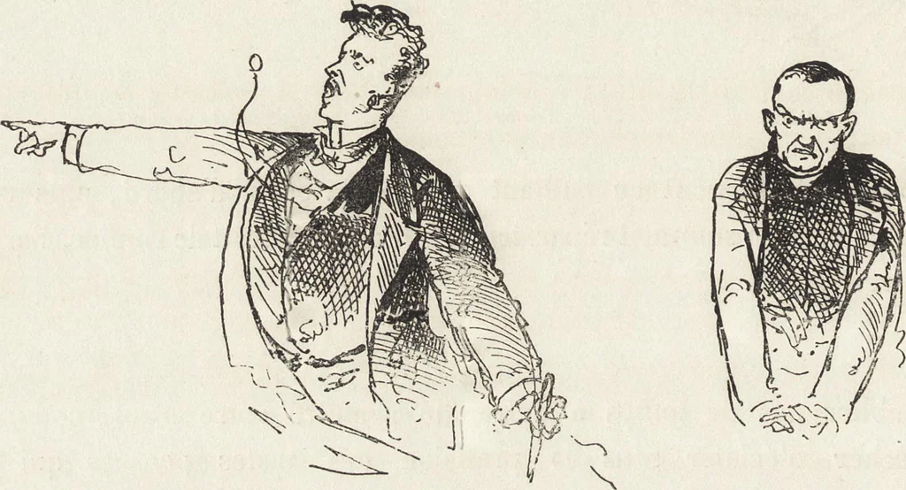 An illustration from La comédie de notre temps ... études au crayon et à la plume, 1874, leaf 601
