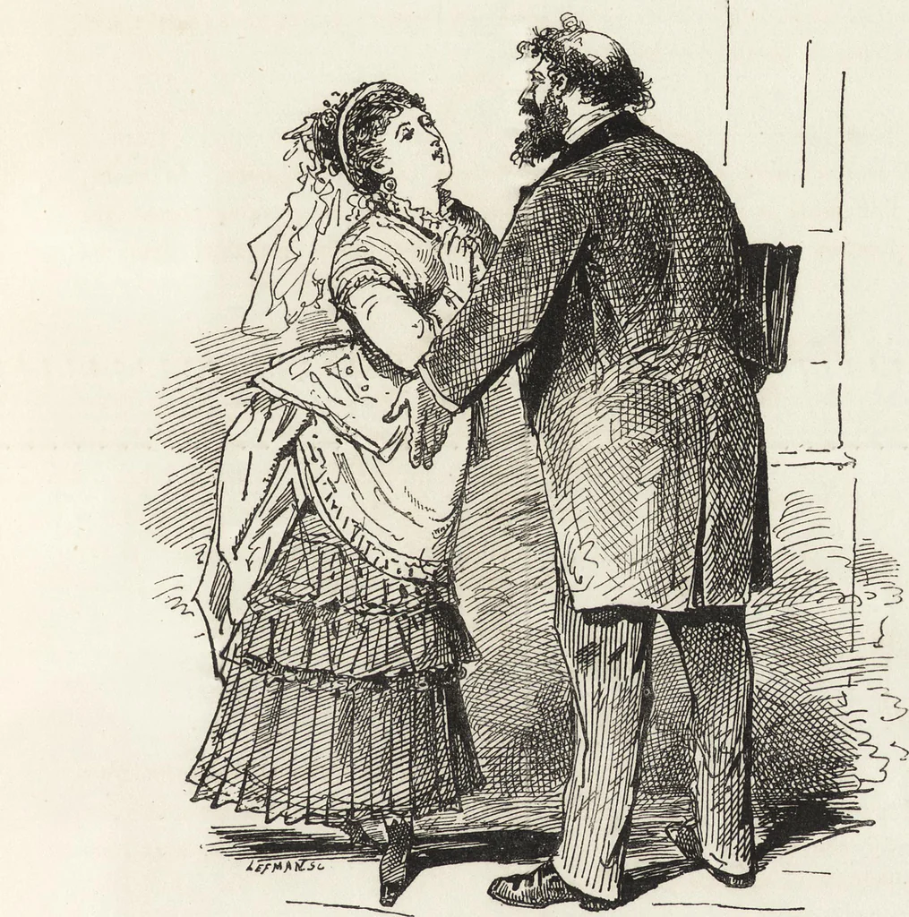An illustration from La comédie de notre temps ... études au crayon et à la plume, 1874, leaf 604