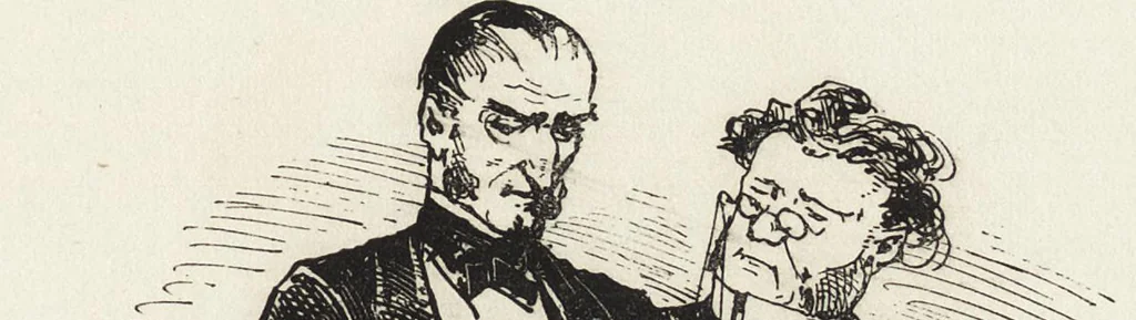 An illustration from La comédie de notre temps ... études au crayon et à la plume, 1874, leaf 606