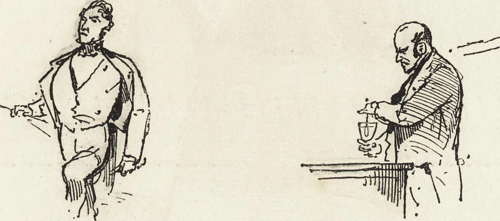 An illustration from La comédie de notre temps ... études au crayon et à la plume, 1874, leaf 612