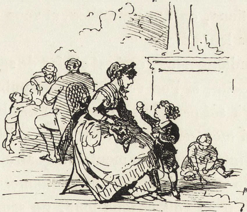 An illustration from La comédie de notre temps ... études au crayon et à la plume, 1874, leaf 628
