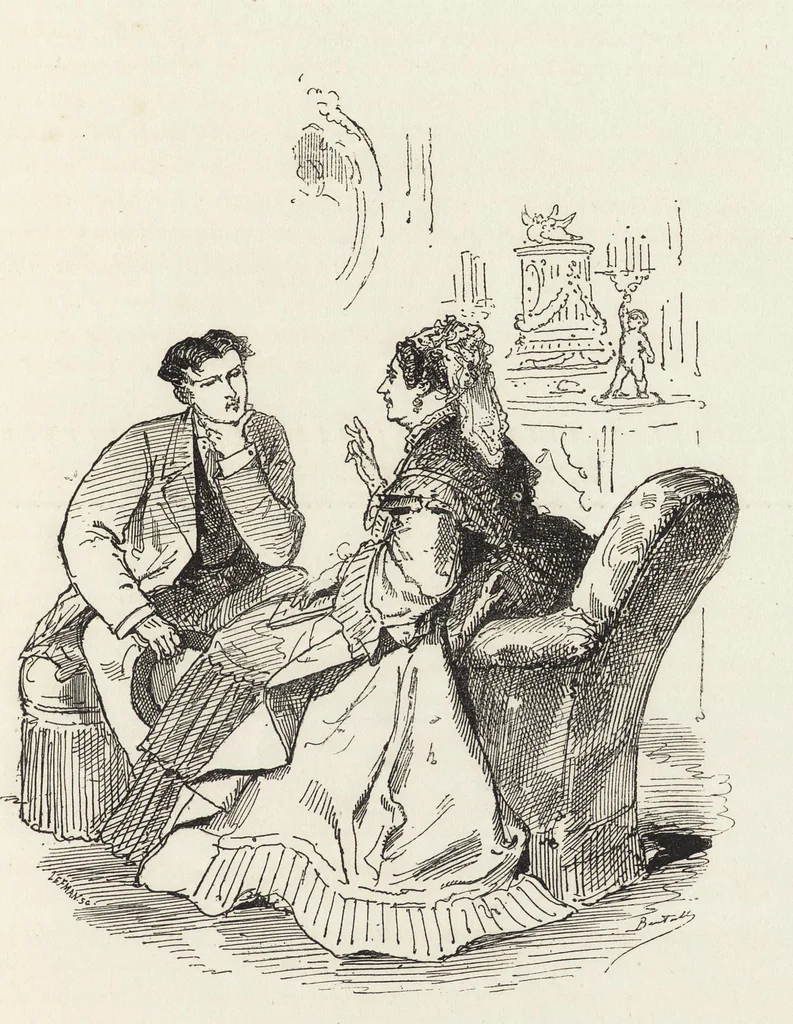 An illustration from La comédie de notre temps ... études au crayon et à la plume, 1874, leaf 630