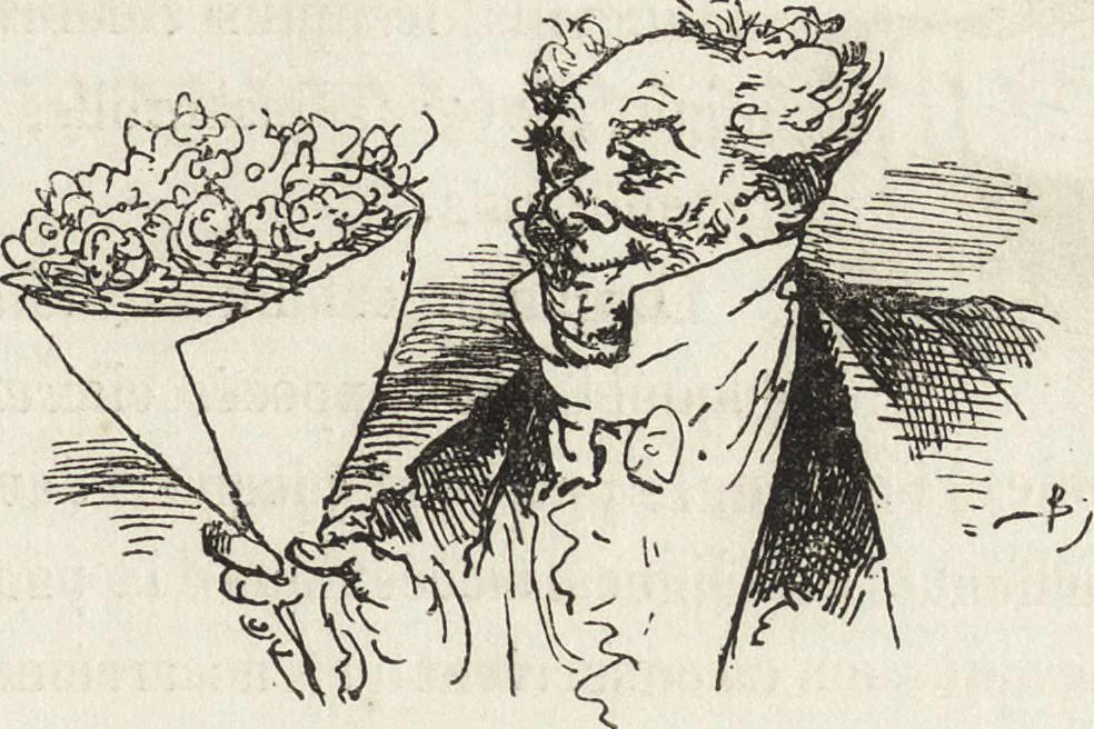 An illustration from La comédie de notre temps ... études au crayon et à la plume, 1874, leaf 64