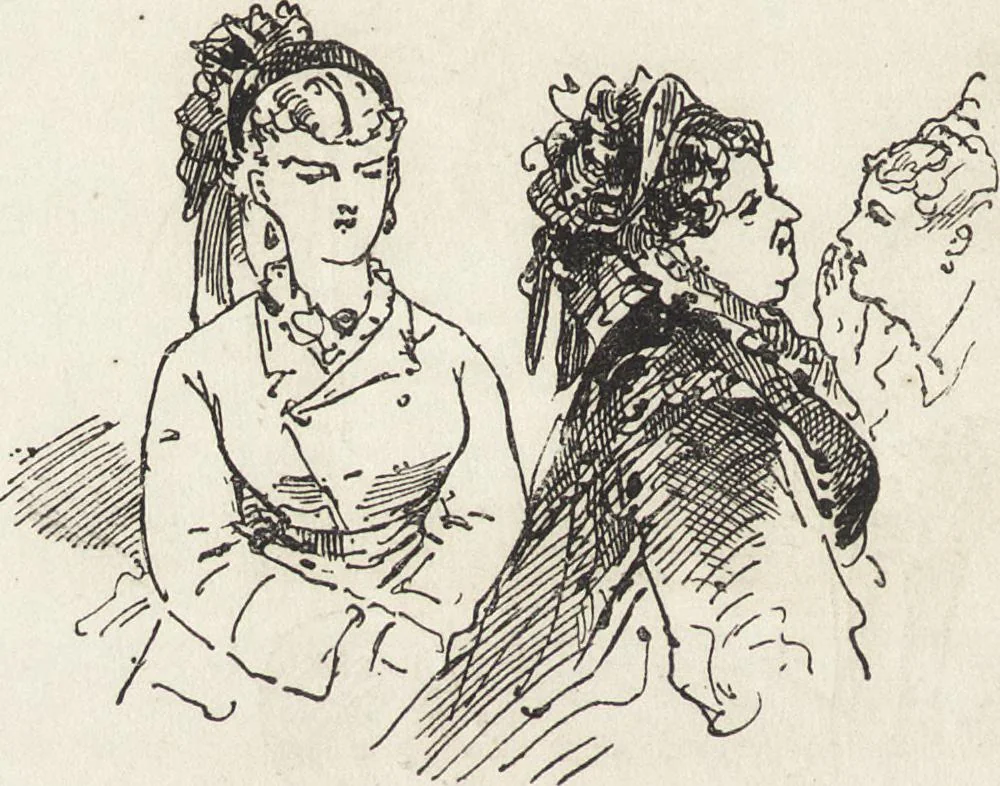An illustration from La comédie de notre temps ... études au crayon et à la plume, 1874, leaf 645