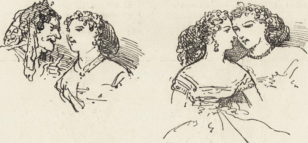 An illustration from La comédie de notre temps ... études au crayon et à la plume, 1874, leaf 645